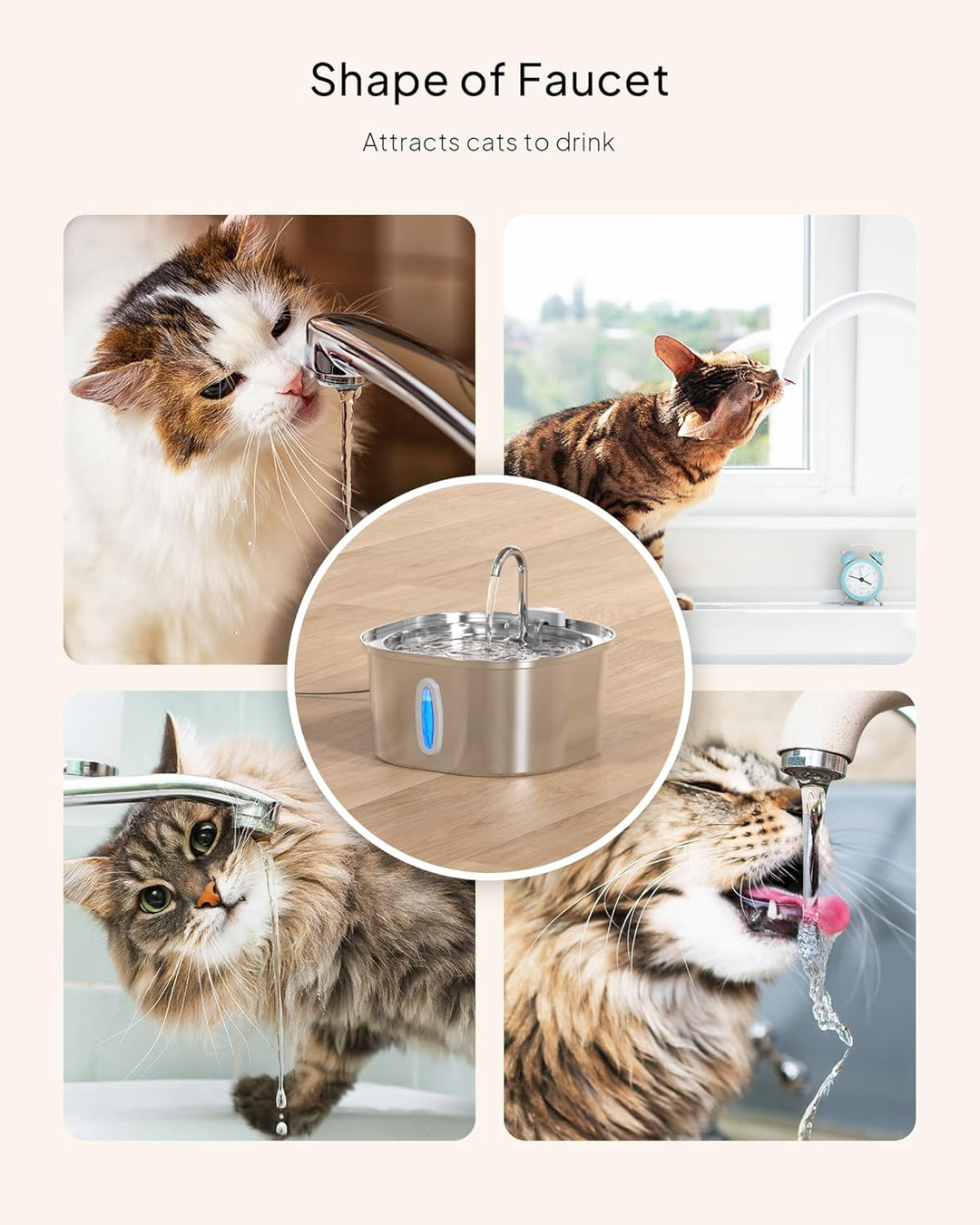 PEKTACO 3.2L Trinkbrunnen für Katze Edelstahl – Katzen Trinkbrunnen mit Sichtfenster, Leiser Betrieb