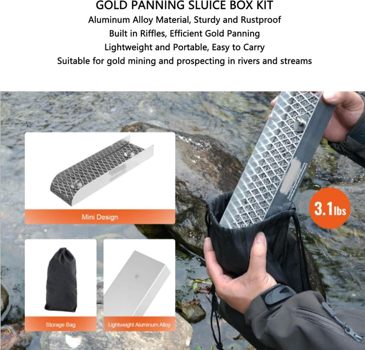 Gold Panning -Kit mit Schleusenbox, Tragbare Prospektionswerkzeuge für Erwachsene, Umfasst Goldpfann