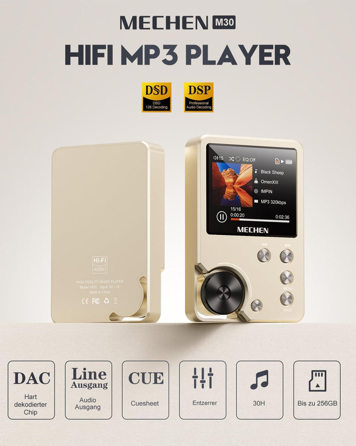 MECHEN M30 Hi Res MP3 Player, DSD FLAC DAC CUE Verlustfreier Hochauflösender Audio Player, HiFi Digi