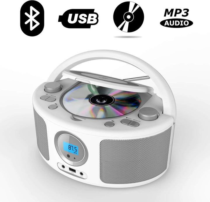 WISCENT Tragbares CD Radio (CD-Player, Boomboxen, UKW Radio, USB, Kopfhöreranschluss, AUX-In),CD Spi