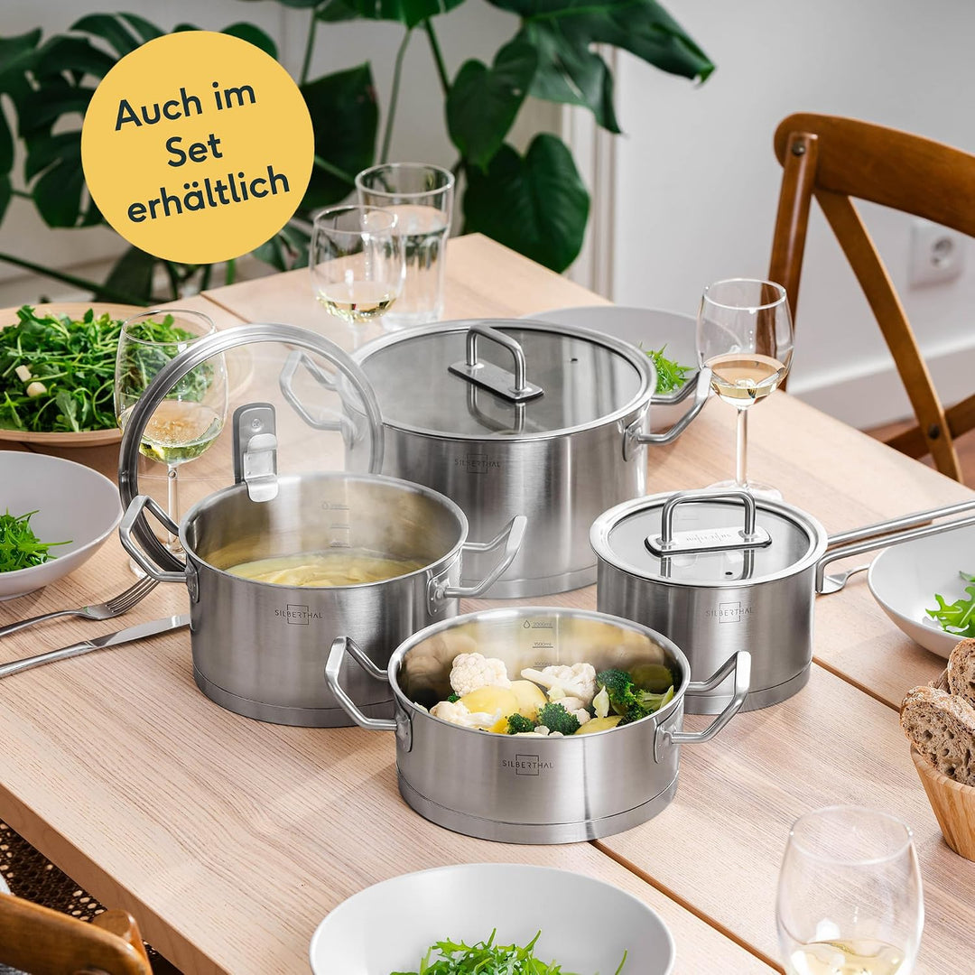 SILBERTHAL Stielkasserolle Induktion 16 cm - Edelstahl Kochtopf mit Stiel klein - 2l - Milchtopf - F