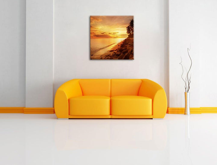 Pixxprint Palmen Urlaub, Format: 70x70 auf Leinwand, XXL riesige Bilder fertig gerahmt mit Keilrahme