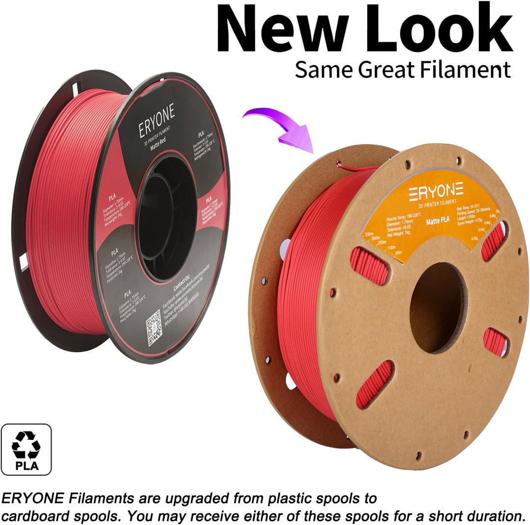 ERYONE Matte PLA 3D Drucker Filament 1.75mm, Massgenauigkeit +/- 0.03 mm, 1 kg 1 Spule, Matte Rot, M