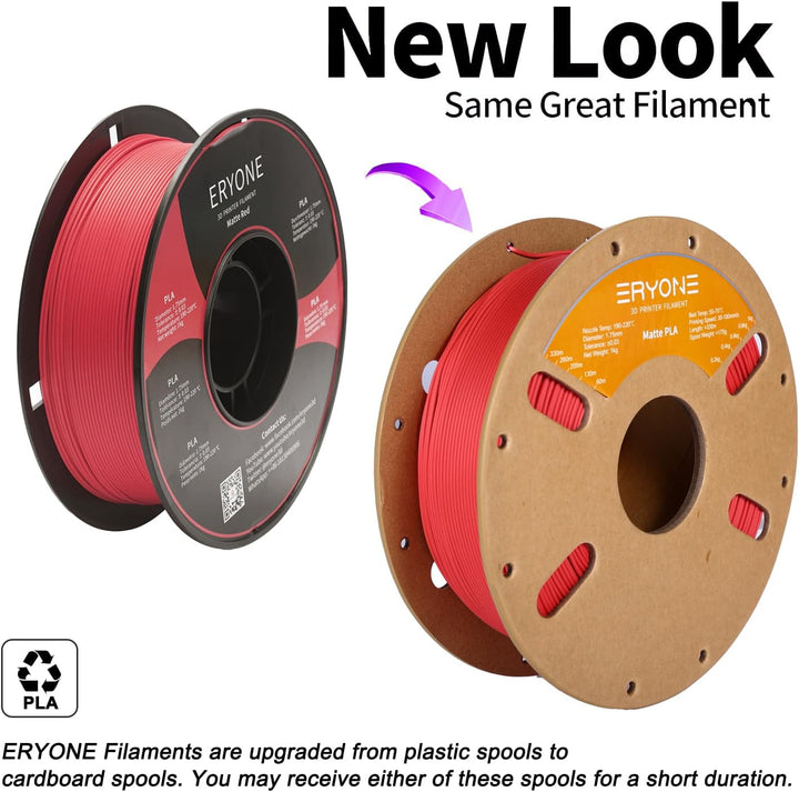 ERYONE Matte PLA 3D Drucker Filament 1.75mm, Massgenauigkeit +/- 0.03 mm, 1 kg 1 Spule, Matte Rot, M