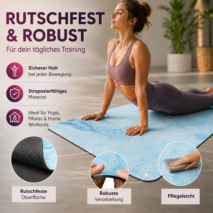 Fitnessmatte, Yogamatte aus umweltfreundlichem Naturkautschuk und rutschfest mit Design und Tragegur