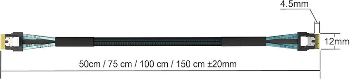 LINKUP Slim SAS SFF-8654 4i Straight to SFF-8654 4i Straight 12Gbps High Speed SAS3.0/PCIE3.0 Cable
