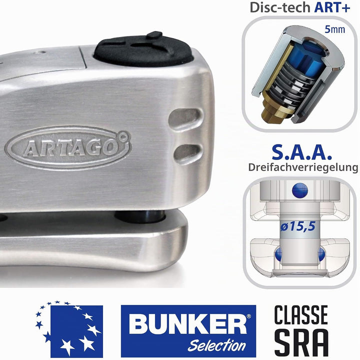 ARTAGO 32S1 Pack Bremsscheibenschloss mit Alarm 120db Hohe Sicherheit + Halterung für BMW (R1250GS,