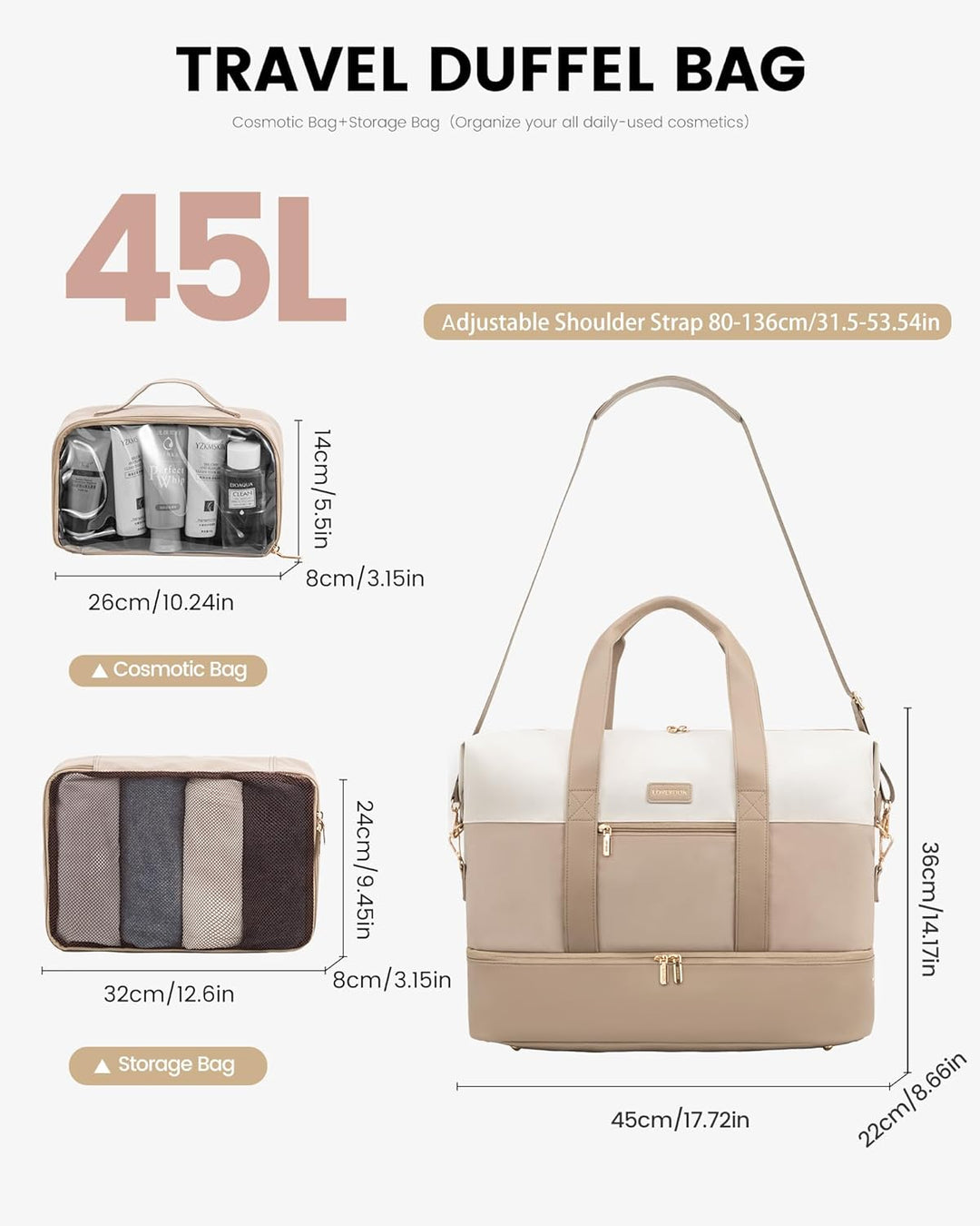 LOVEVOOK Reisetasche Damen Weekender Bag Gross Handgepäck Tasche Sporttasche Kliniktasche Geburt Tra