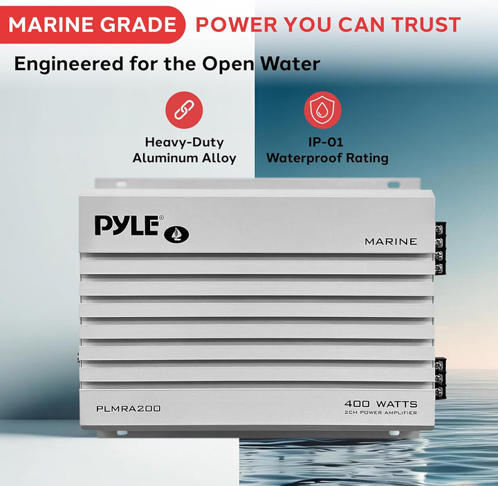 Pyle 2 Kanal 400 Watt Verstärker Brückbarer Wasserdicht Marin, Verstärker