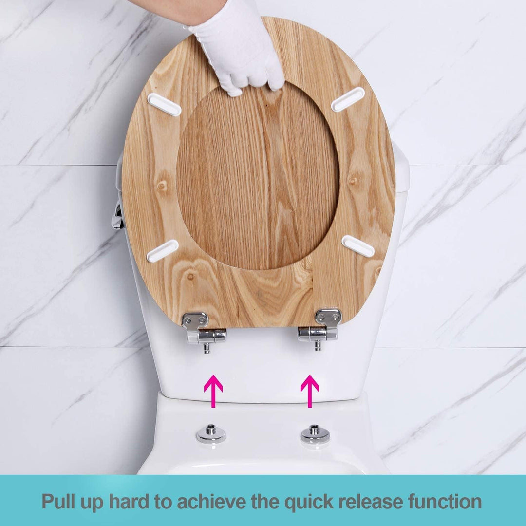 Angel Shield Toilettendeckel Holz WC-Sitz mit Absenkautomatik Quick-Release Funktion für einfach Rei