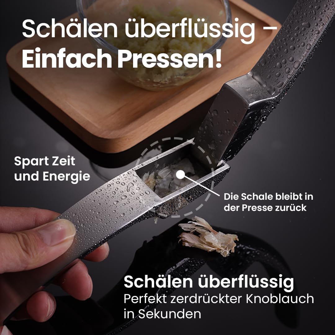 Knoblauchpresse Edelstahl Set mit 2 Aufsätzen | Knoblauch Presse für Knoblauchpaste &amp; Stücke | Garli