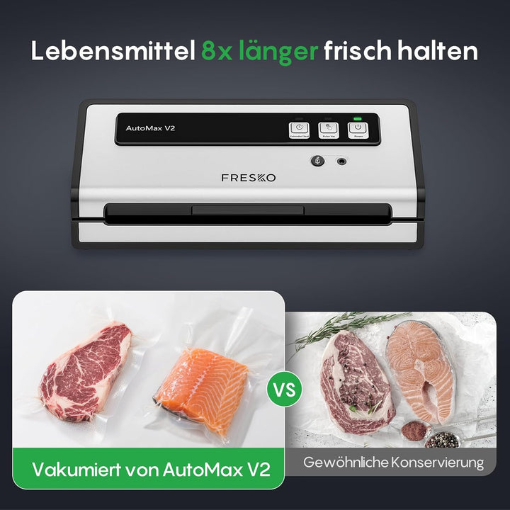 FRESKO Automatische Vakuumiergerät, 140W Vakuumierer mit Doppelte Heisssiegelung, Trocken-/Feuchtmod