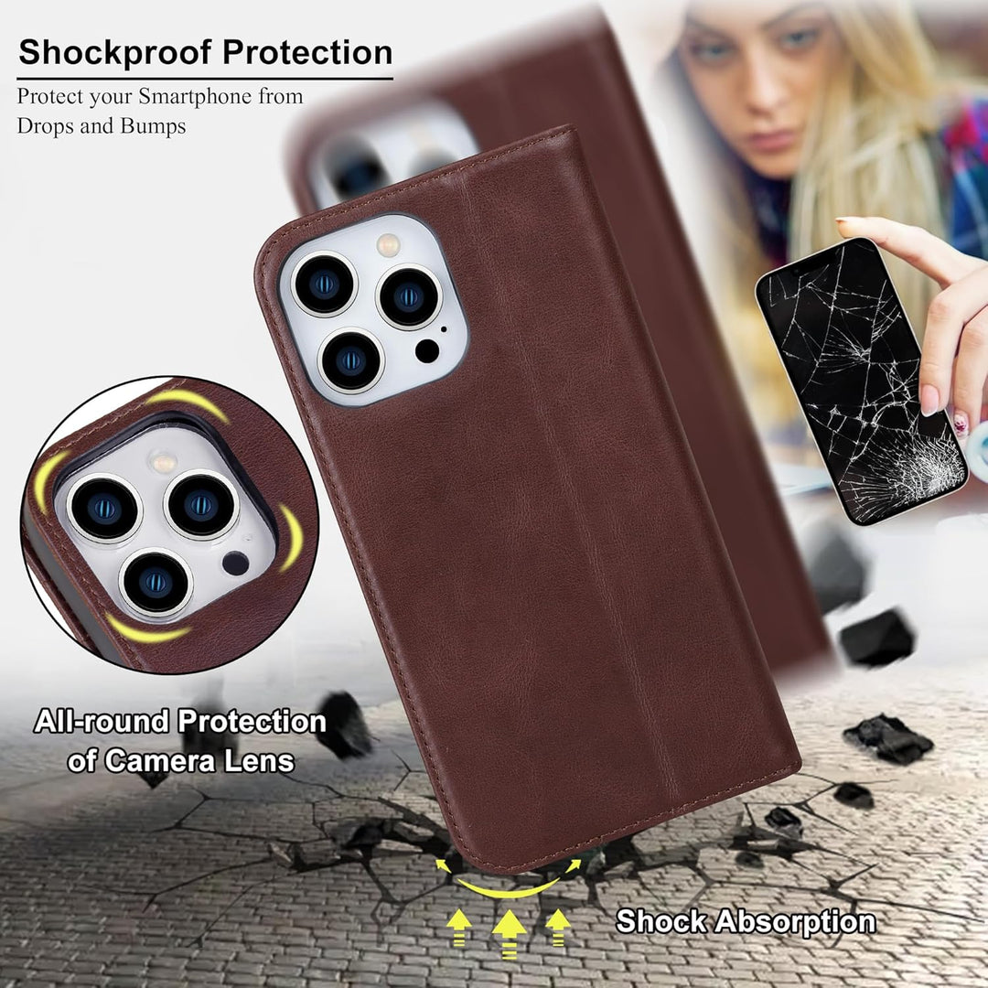 VISOUL Hülle für iPhone 14 Pro Handyhülle [Echtleder] [Schützt][3 Kartenfächer] [Magnet] [Standfunkt