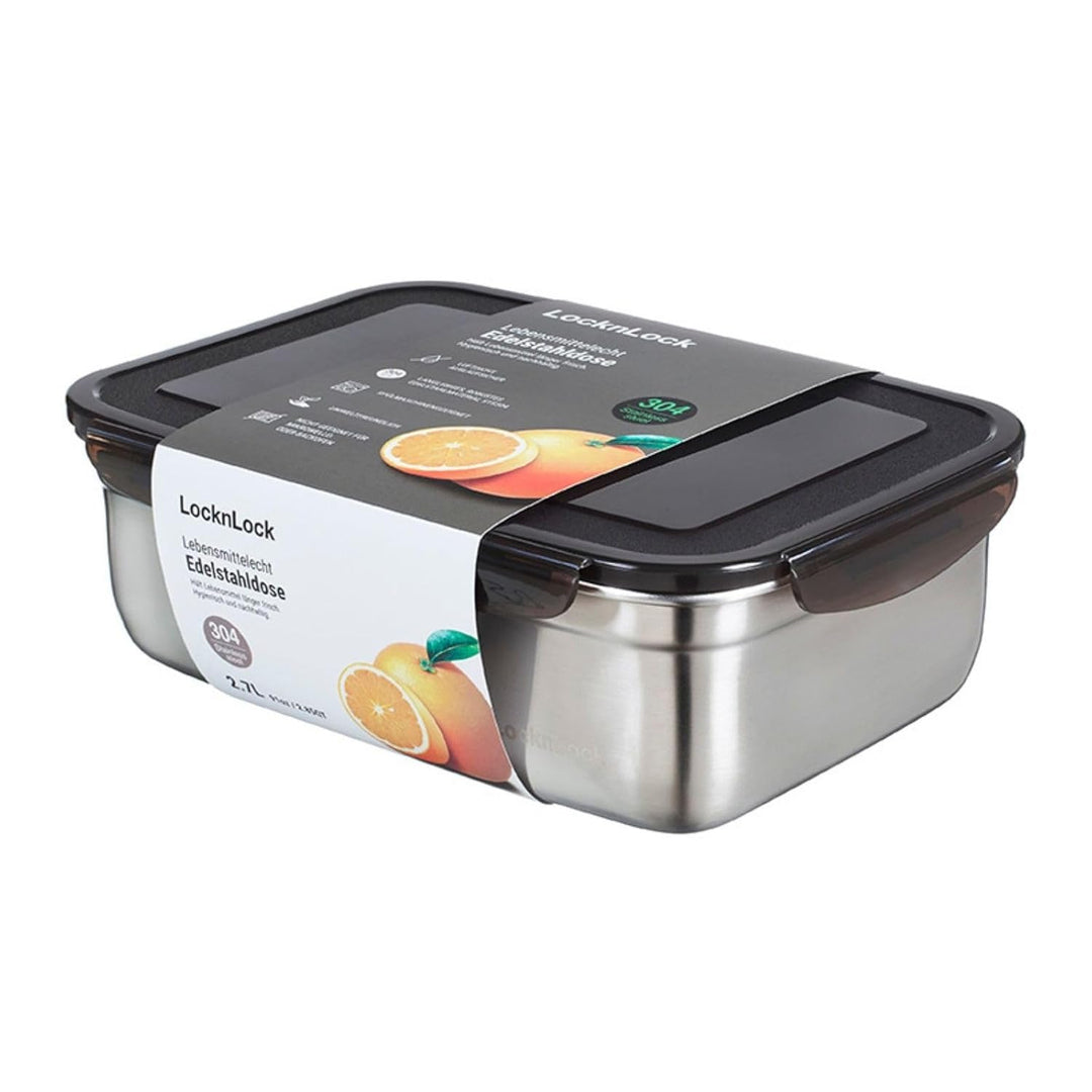 LocknLock Edelstahl Vorratsdose mit Deckel, 2,7 L, 265 × 185 × 85 mm, BPA-Frei, Spülmaschinengeeigne