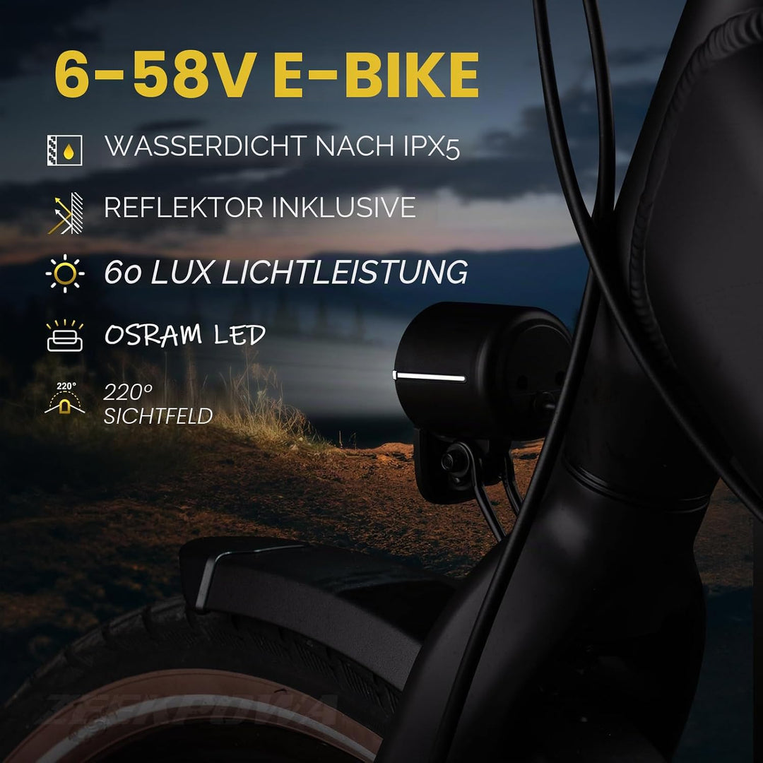 E-Bike Dynamo LED Fahrradlicht 30-100 LUX mit StVZO Zulassung - Fahrradlampe Frontlicht & Scheinwerf