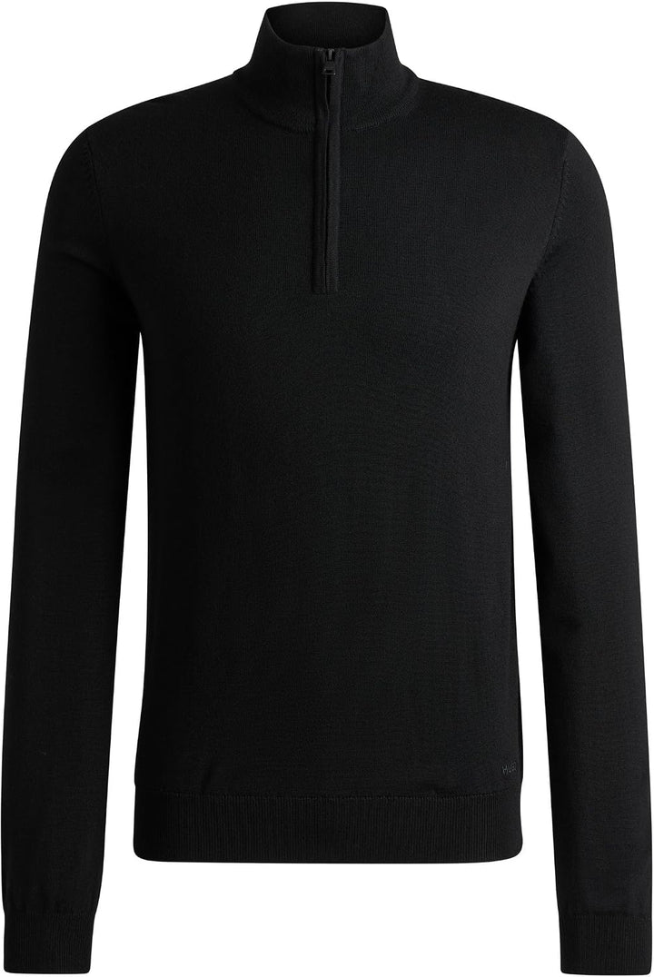 HUGO Herren San Quirin-M Regular-Fit Pullover aus Schurwolle mit Reissverschluss am Kragen M Black1,