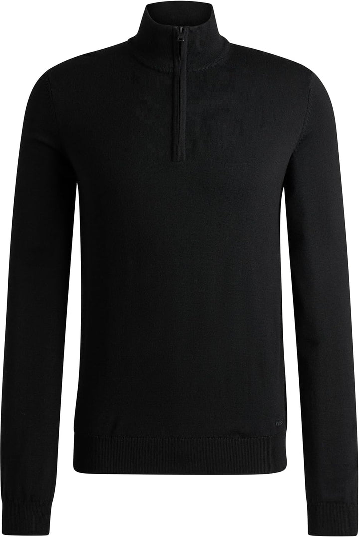 HUGO Herren San Quirin-M Regular-Fit Pullover aus Schurwolle mit Reissverschluss am Kragen, L Black1