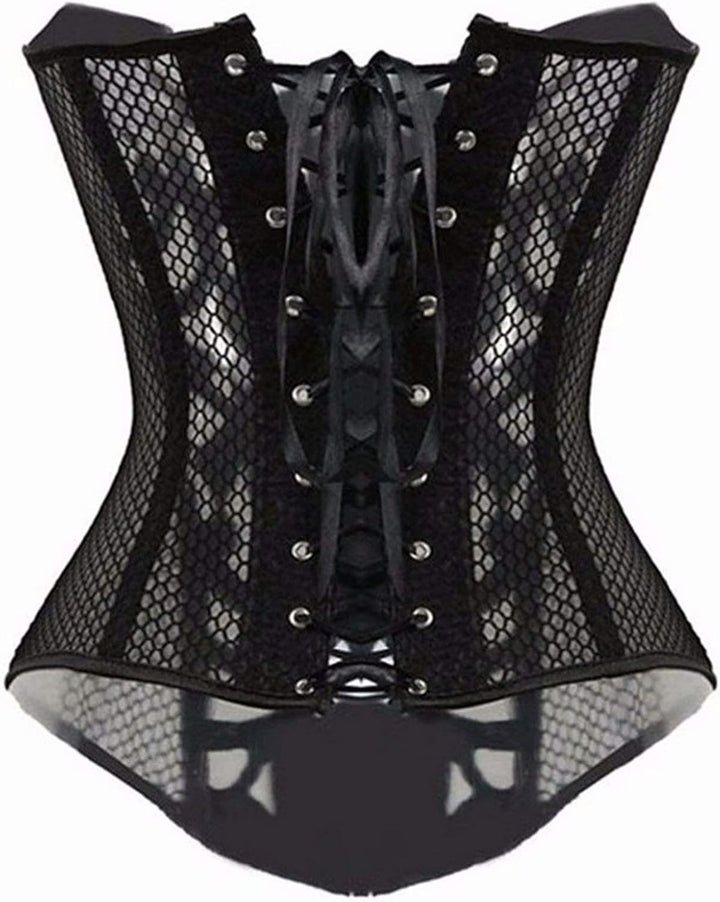 Josamogre Corsagen und Korsetts mesh hohl Spitze Bustier Vollbrust sexy Gothic schnüren Burlesque Da