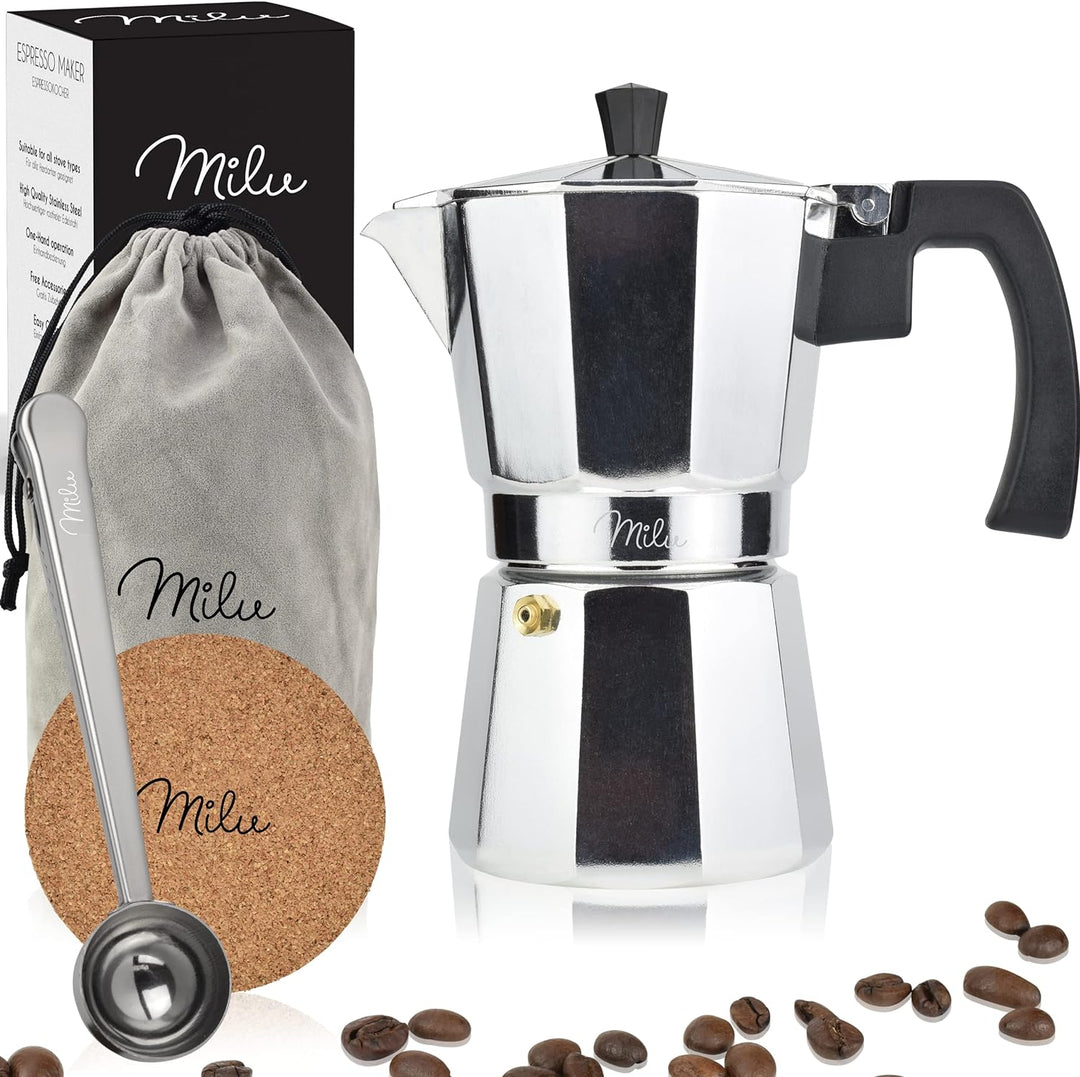 Milu Espressokocher (No Induktion) | 2, 3, 6, 9 Tassen | Aluminium Mokkakanne, Espressokanne, Espres