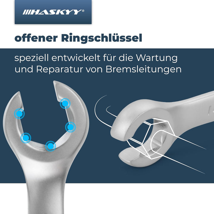 HASKYY 6 tlg. Bremsleitungsschlüssel SET I Offener Ringschlüssel I Leitungsschlüssel Bremsleitung 8-