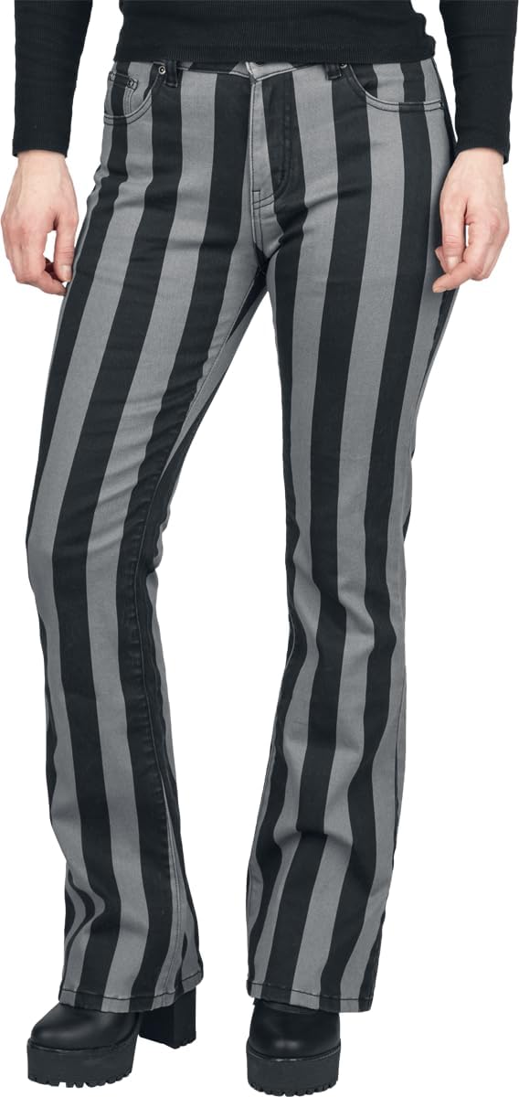 Gothicana by EMP Damen schwarz-grau gestreifte Hose 27W / 30L Schwarz/Grau, 27W / 30L Schwarz/Grau