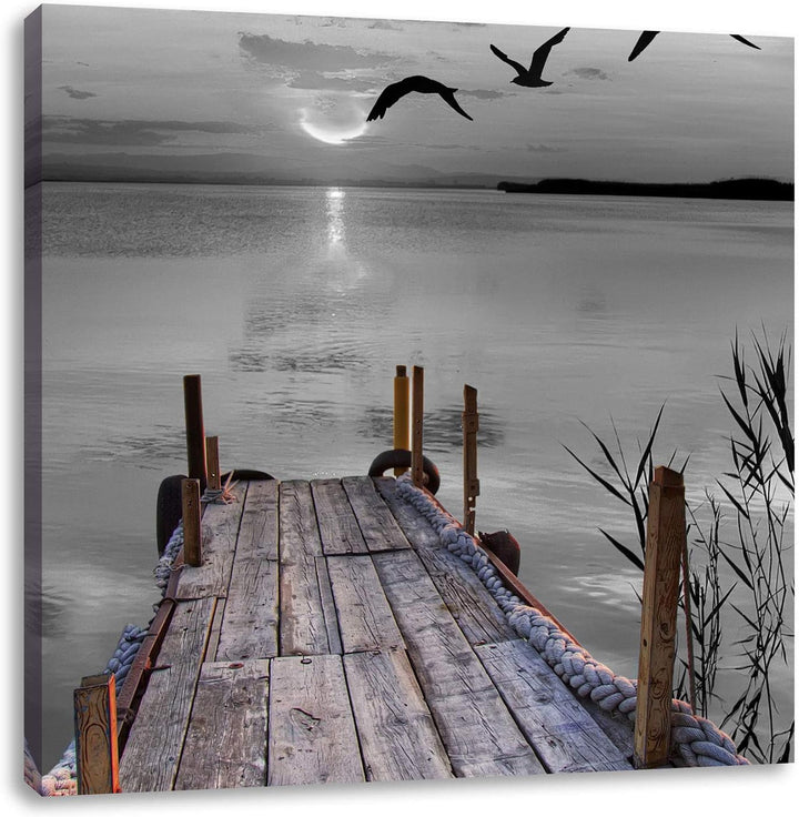 Pixxprint schöner Steg mit Vögeln als Leinwandbild Quadratisch/Grösse: 70x70 / Wandbild/Kunstdruck/f