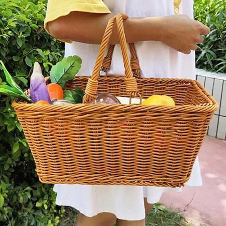 Picknickkorb Griff, Rattan-aufbewahrungskorb, Einkaufskorb, Gewebt, Leerer Picknick-aufbewahrungskor