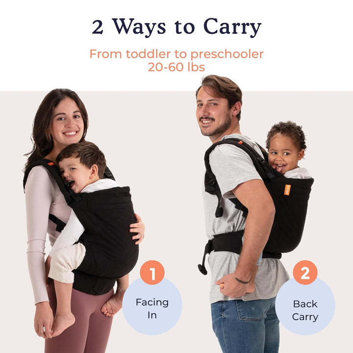 Beco Toddler Babytrage mit extra breitem Sitz - Kindertragerucksack aus 100% Baumwolle, 2 Trageposit