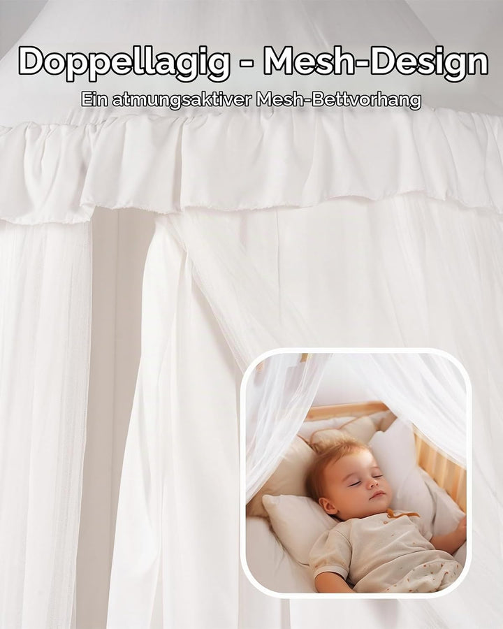 Mallify Moskitonetz Betthimmel mit Sternenlichtern, atmungsaktiv &amp; waschbar Doppelte Lage Babybett B