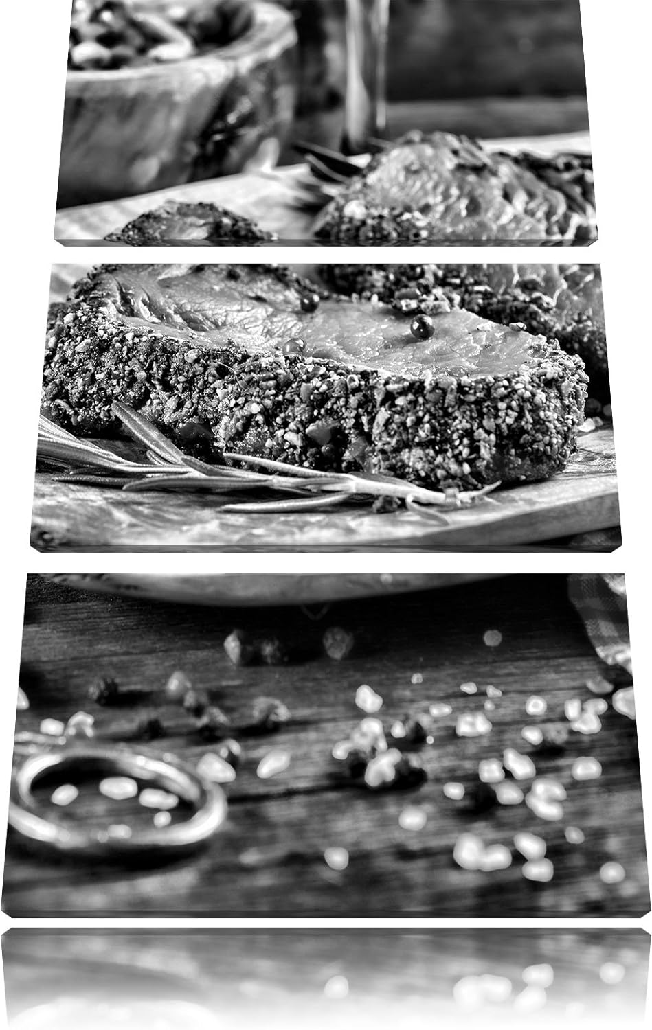 Pixxprint Monocrome, Leckeres Steak 3-Teiler Leinwandbild 120x80 Bild auf Leinwand