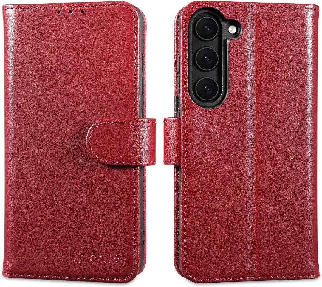 LENSUN Echtleder Hülle für Samsung Galaxy S23, Handyhülle [Echtes Leder] [Kartenfach] [RFID Schutz]