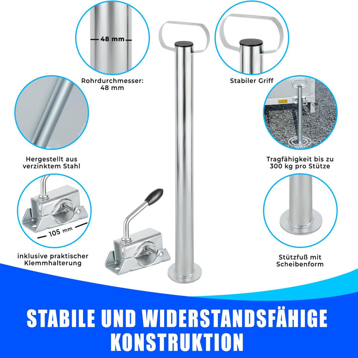 AUTOLIGHT 24 2 x Anhänger Stützen mit Klemmschellen und Schrauben Set Anhängerstützen mit Halterung