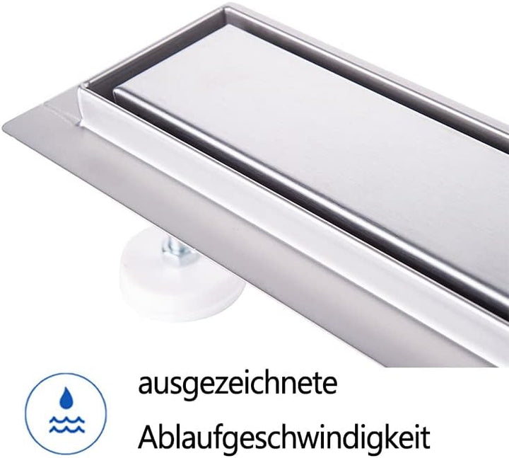 Duschrinne, doppelseitig, Siphon mit Geruchsstop und Haarsieb, befliesbar, Ablaufrinne aus Edelstahl