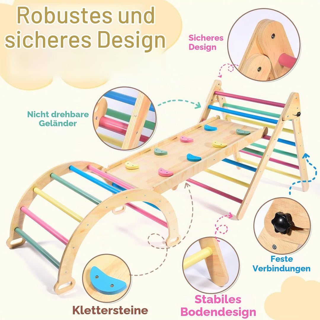 Klettergerüst für Kleinkinder: Regenbogen Klettergerüsts aus Holz für Kleinkinder, Pikler-Dreieck-Se