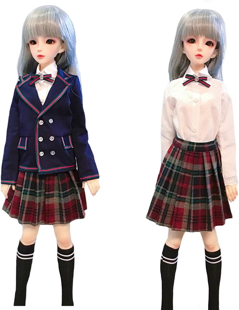 niannyyhouse 1/3 1/4 BJD Puppen Kleidung Mantel Hemd Plaid Faltenrock Socken Europäische Dunkelblau