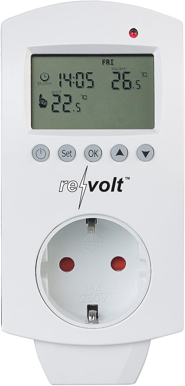 revolt Steckerthermostat: Digitales Steckdosen-Thermostat für Heiz- & Klimageräte, 3.680 Watt (Frost