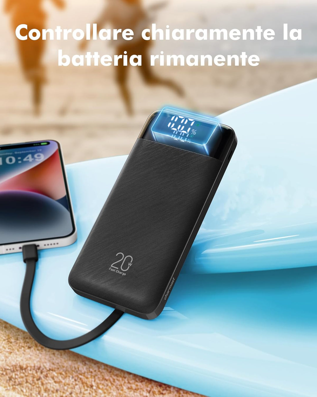 Charmast Powerbank mit integrierten Kabeln, 22,5 W 20000 mAh Powerbank Schnellladung, tragbares Lade