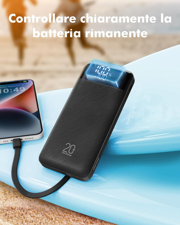 Charmast Powerbank mit integrierten Kabeln, 22,5 W 20000 mAh Powerbank Schnellladung, tragbares Lade