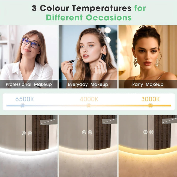 S'bagno Runder-Badspiegel-mit-Beleuchtung-80cm, Badezimmer-Spiegel-mit-Beleuchtung und Entfoggen, 30