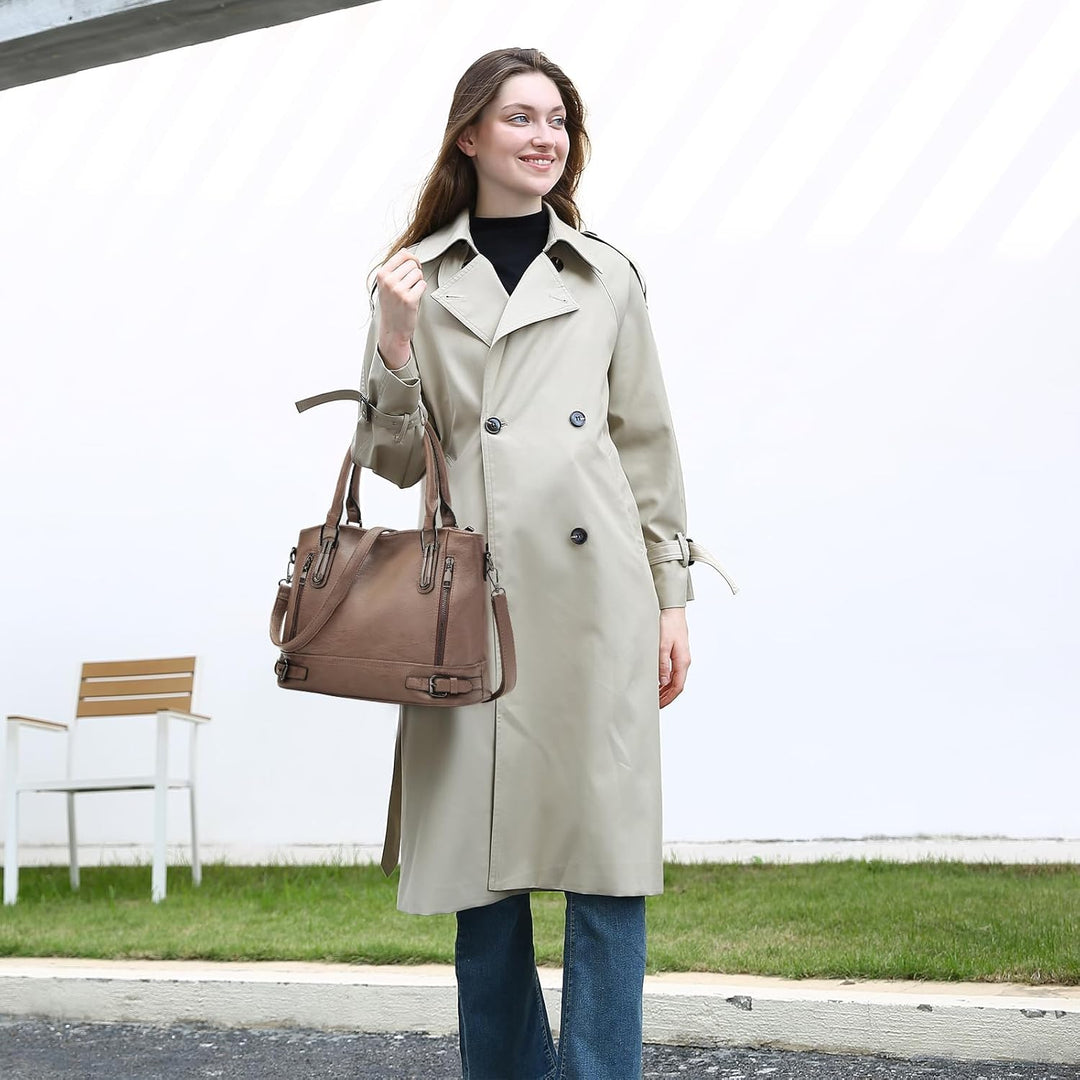 VINBAGGE Damen Handtasche PU Leder Henkeltasche Shopper Tasche Vintage Weiches Umhängetasche Schulte