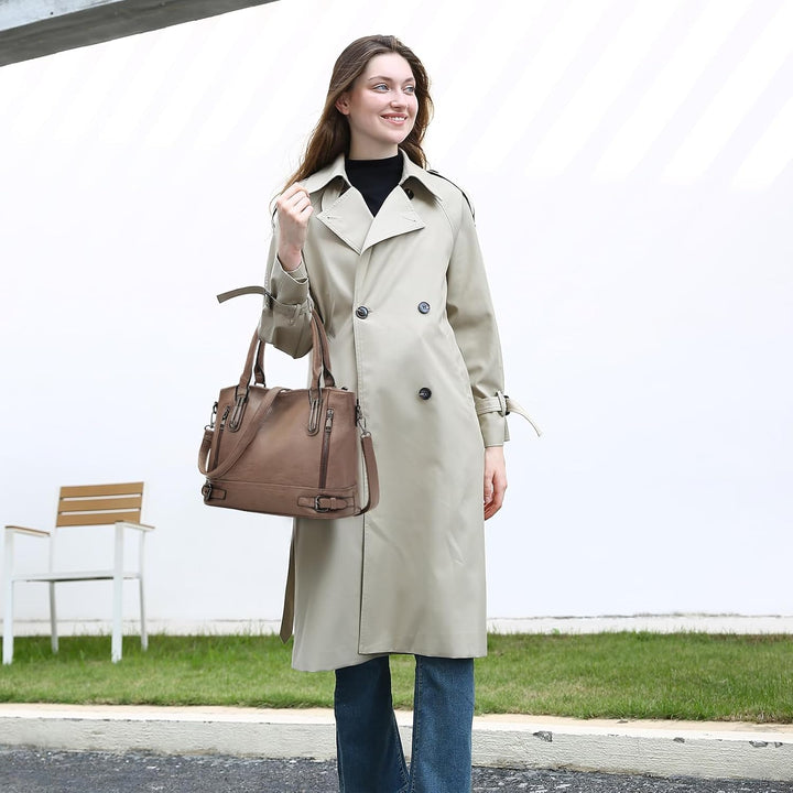 VINBAGGE Damen Handtasche PU Leder Henkeltasche Shopper Tasche Vintage Weiches Umhängetasche Schulte