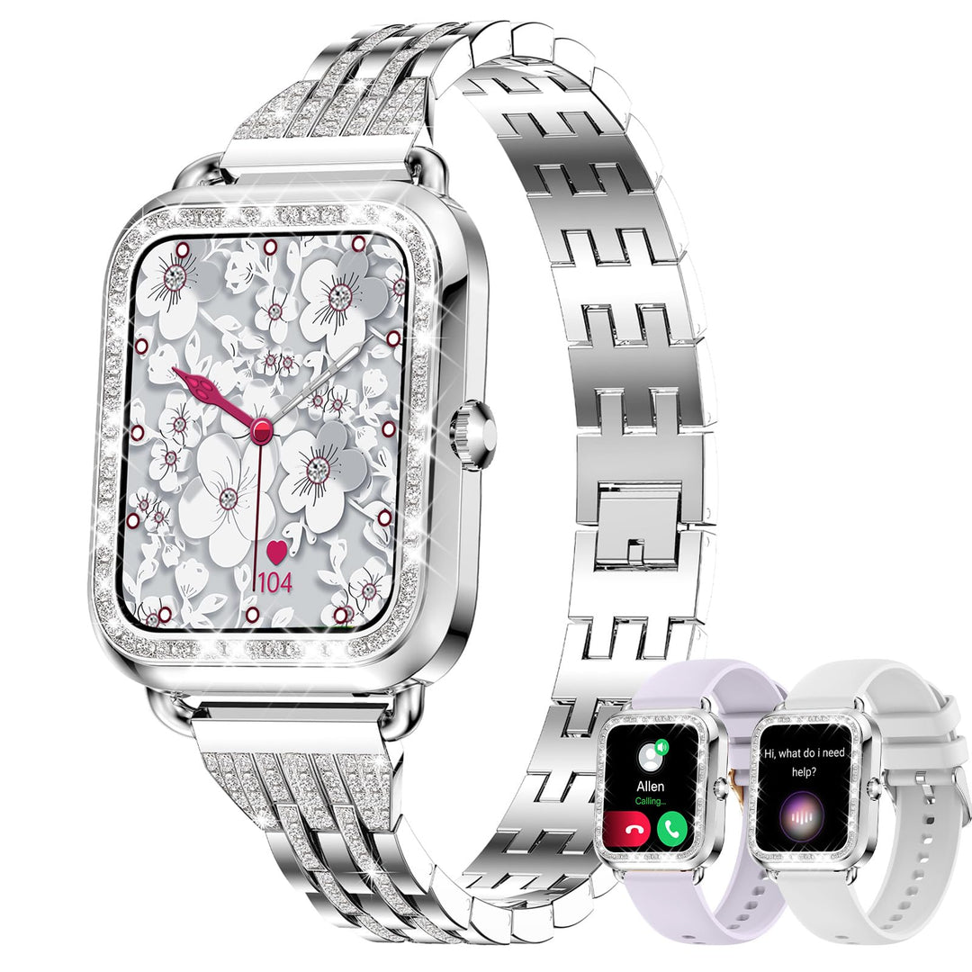 fitonyo Smartwatch Damen mit Telefonfunktion Diamant,1.29" Touch-Farbdisplay,Pulsuhr, SpO2,Schlafmon