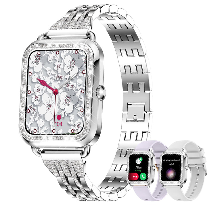 fitonyo Smartwatch Damen mit Telefonfunktion Diamant,1.29" Touch-Farbdisplay,Pulsuhr, SpO2,Schlafmon