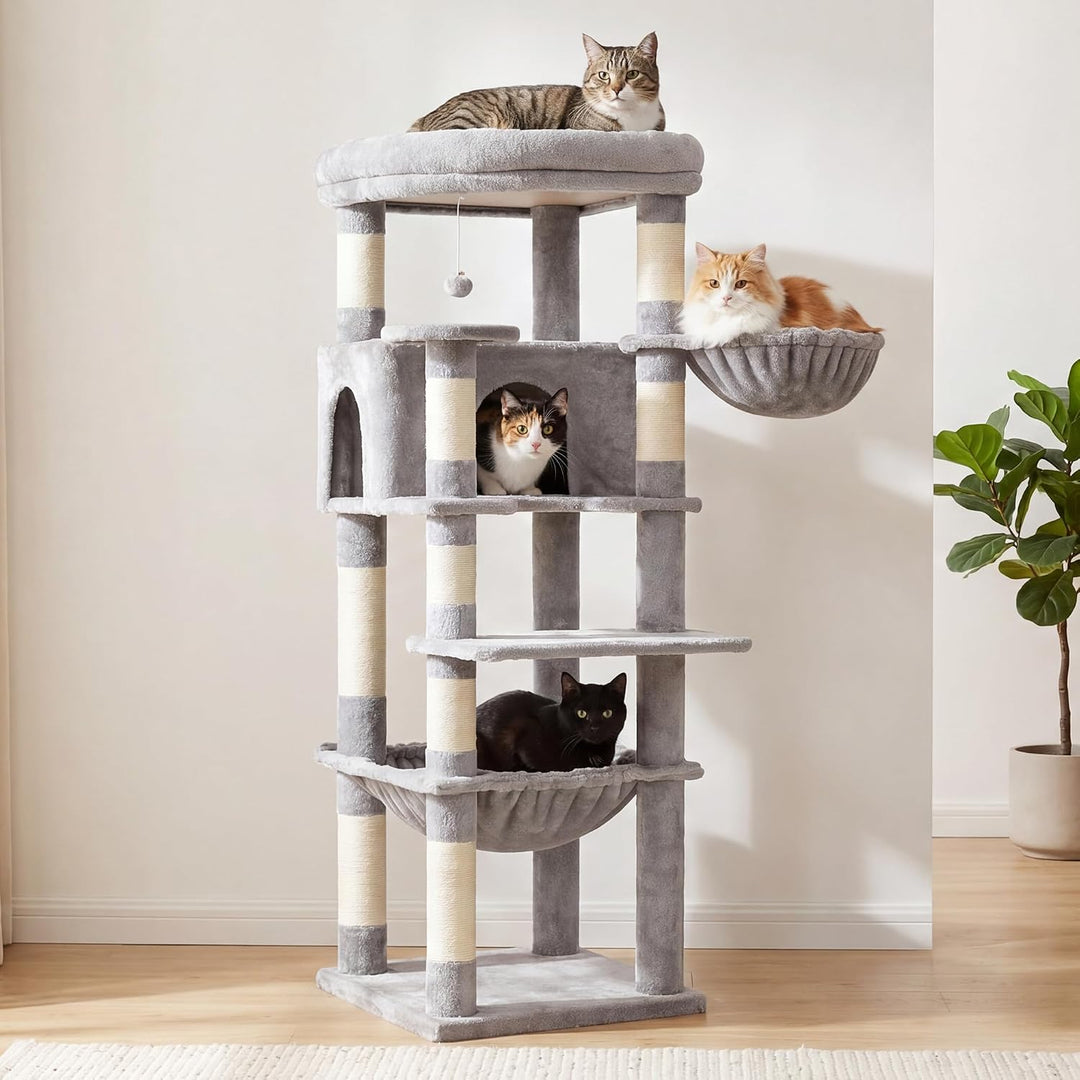 Heybly 135cm Eck Katzenbaum für Grosse Katzen, Natursisal-Kratzstämme, platzsparendes Eckdesign, fäc