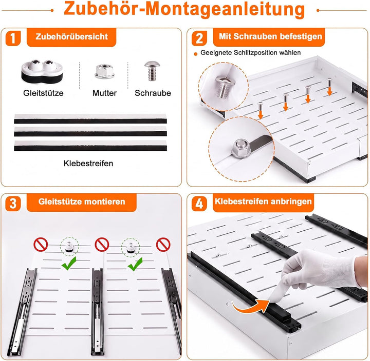 PNNP Teleskopschublade Ausziehbar Küche Schublade: Breite Verstellbar 32-53 cm Mit Selbstklebende Au