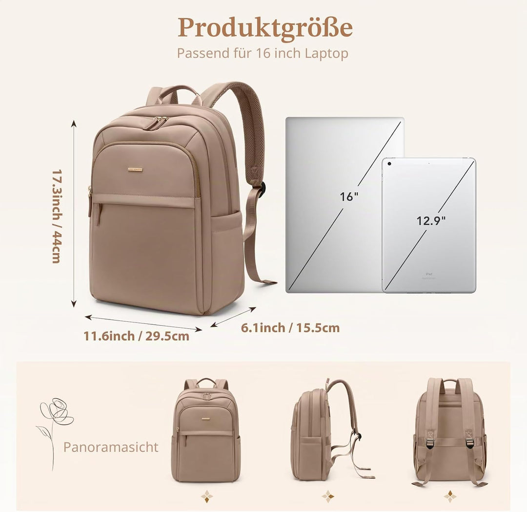 Rucksack Damen für Schule, Laptop Rucksack 16 Zoll, Gross Schultasche Arbeitstasche Lehrertasche Bac