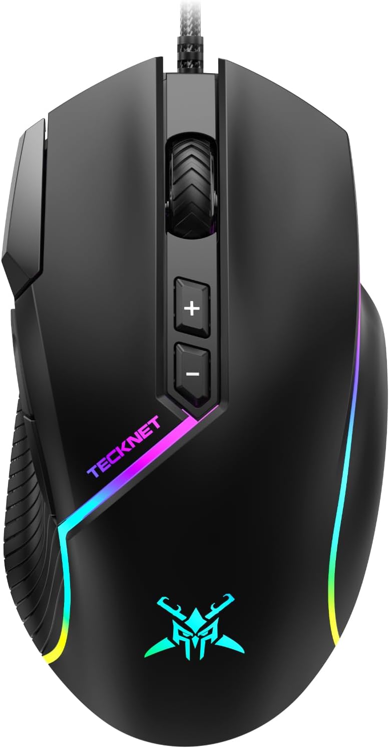TECKNET Kabelgebundene Gaming Maus, Treibereinstellung 6 Stufen (12800-1200) DPI Mouse mit optischem
