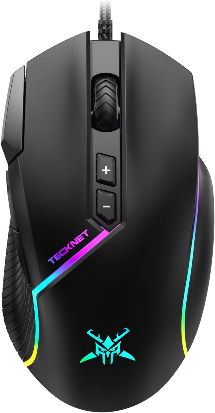 TECKNET Kabelgebundene Gaming Maus, Treibereinstellung 6 Stufen (12800-1200) DPI Mouse mit optischem