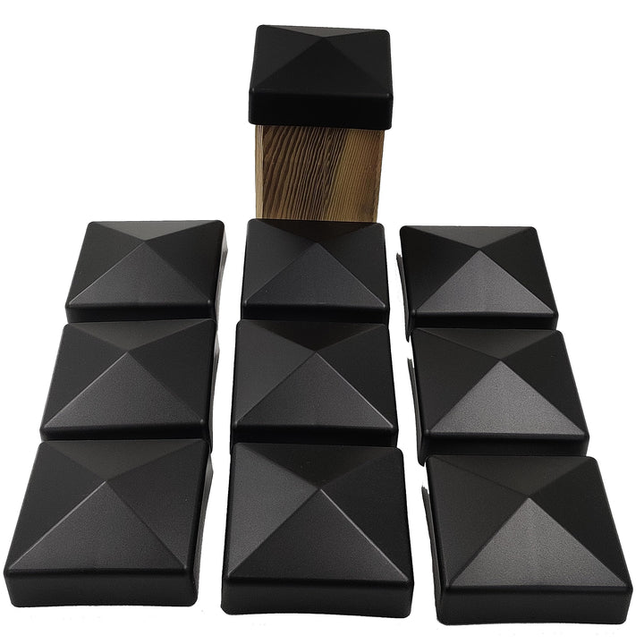 10 Stück Zaun Pfostenkappe 90 mm Pyramide Abdeckkappe schwarz für Pfosten 9 x 9 cm (UV stabilisiert/