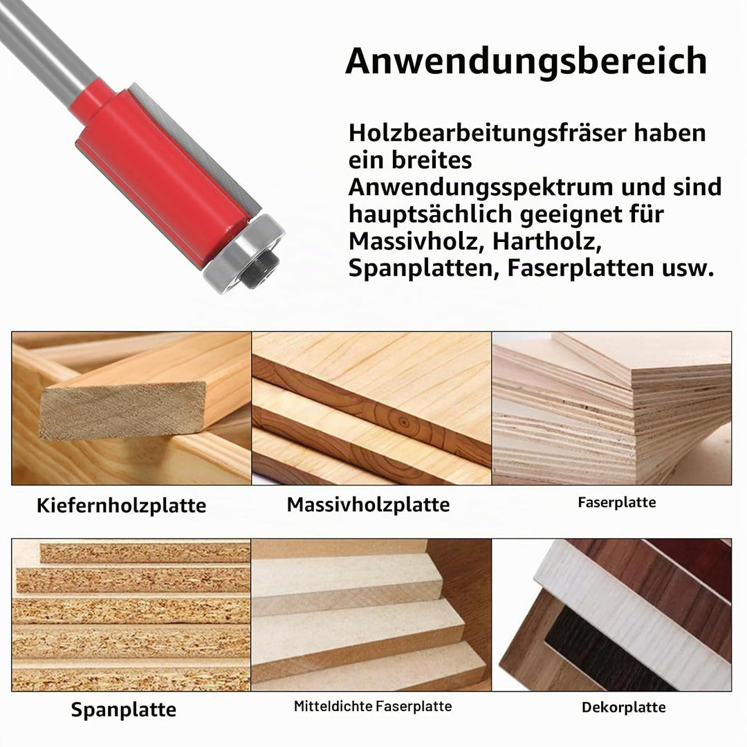 4 Stück Bündigfräser 6mm Schaft, Bündigfräser Fräser Set, Doppelseitiger Fräser mit Lagern, Holzschn